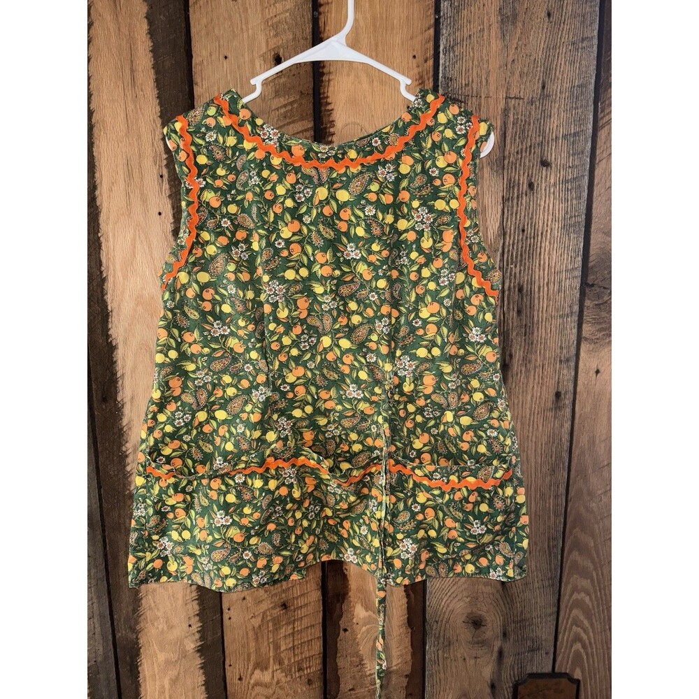 1970s Handmade Green and Orange Smock 3 Front Pockets 1 Back Button
